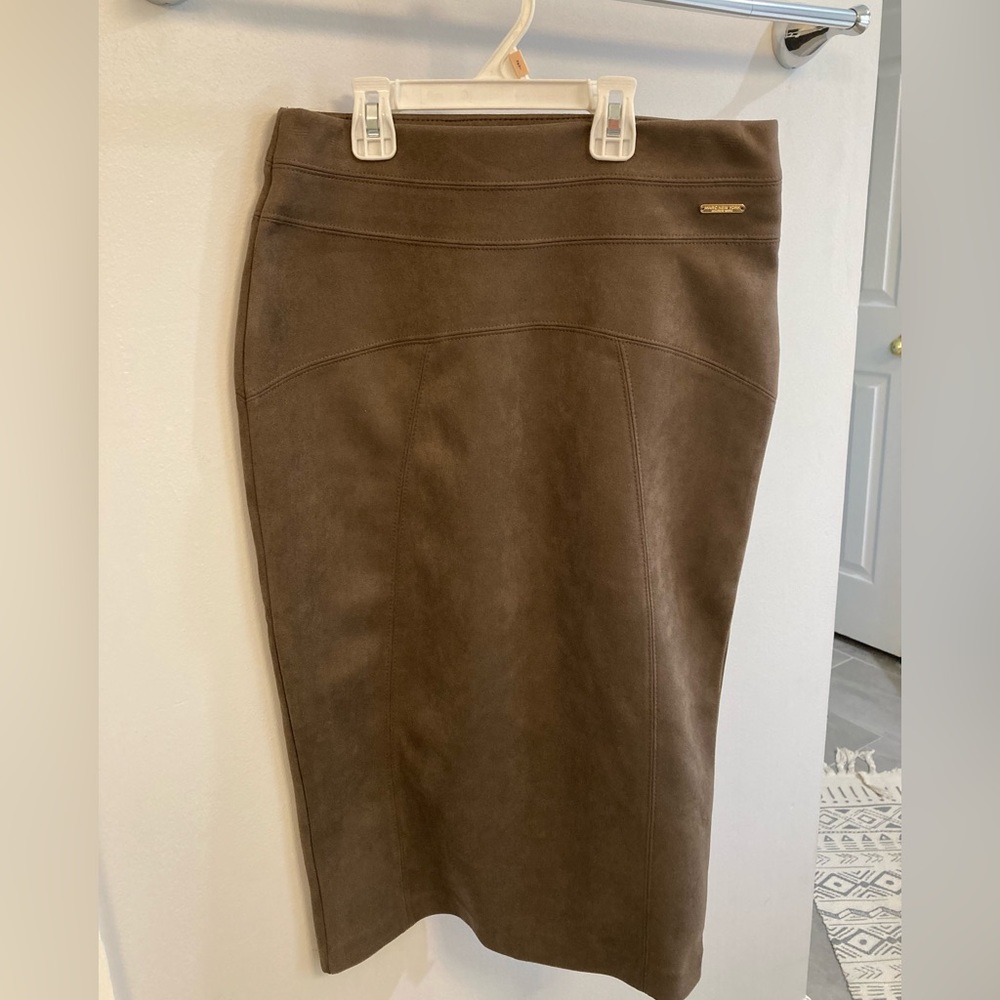 Women's Brown Faux-Leather Pencil Skirt